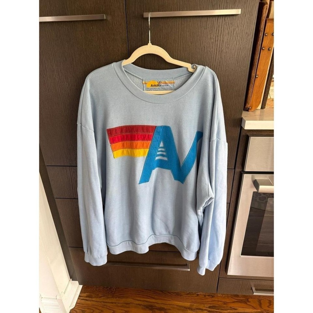 Aviator Nation LOGO STITCH CREW SWEATSHIRT RELAXED ICE women's XL